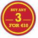 'Buy any 3 for €10' Labels